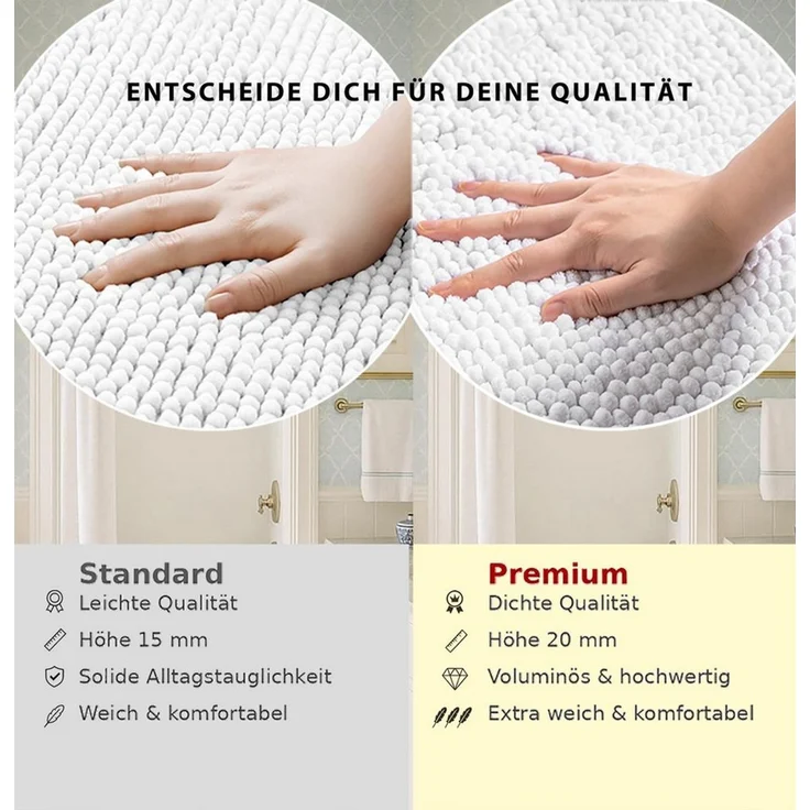 OTTO home Badematte Vanessa Chenille, Standard & Premium, 15mm oder 20mm, auch als 2er Set, rutschhemmend beschichtet, schnell trocknend, strapazierfähig, fußbodenheizungsgeeignet, Polyester, rechteckig, Uni Farben, besonders weich, flauschig, Badvorleger – Bild 4