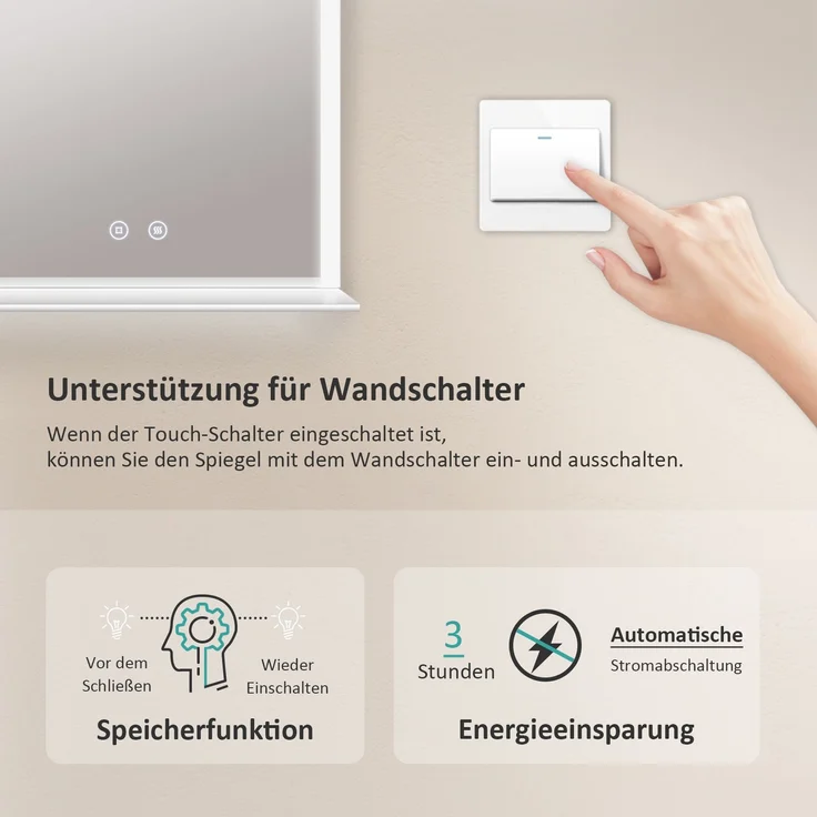 EMKE Badspiegel mit Ablage, Spiegel mit Beleuchtung Beschlagfrei Lichtspiegel Wandspiegel 50x70 cm mit Touch, Kaltweiß – Bild 5