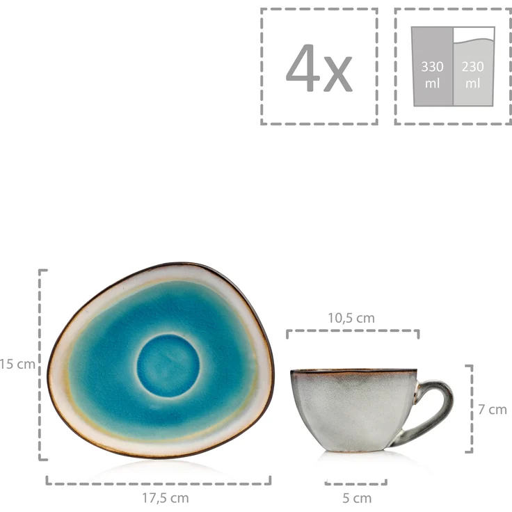 SÄNGER Kaffeetassen Set Capri 8 teilig für 4 Personen – Bild 6