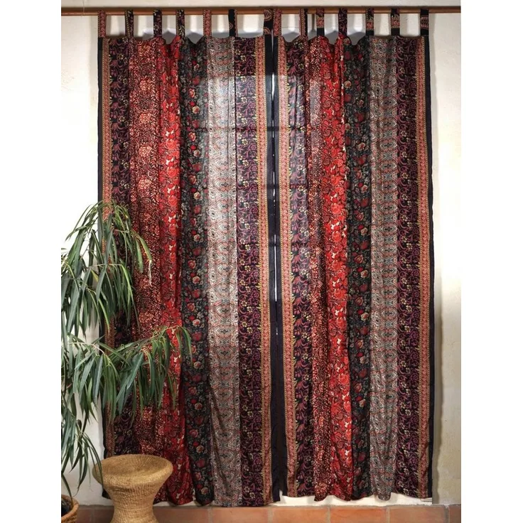 Guru-Shop Vorhang Boho Patchwork Vorhänge, 1 Paar Bohemia Gardine..