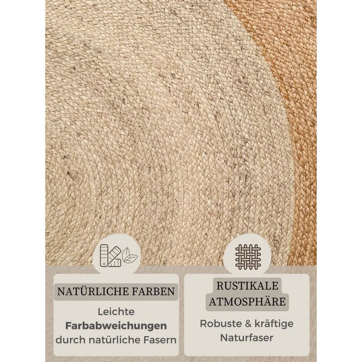 HANSE Home Teppich Looma Juteteppich, rund, Höhe: 9 mm, 100% Jutefaser, Natur, Wohnzimmer, Esszimmer, Flur, Boho, Skandi – Bild 3
