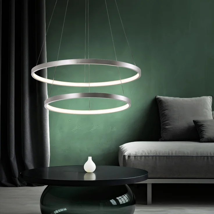 LED Hängeleuchte, Ringe, silber, Höhenverstellbar, D 50 cm – Bild 3