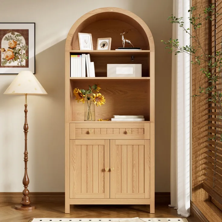 ZUBALIYA Aufbewahrungsschrank, mit Schubladen, mit Stauraum, H 180 × T 40 × B 76 cm, Natur, MDF / Spanplatte