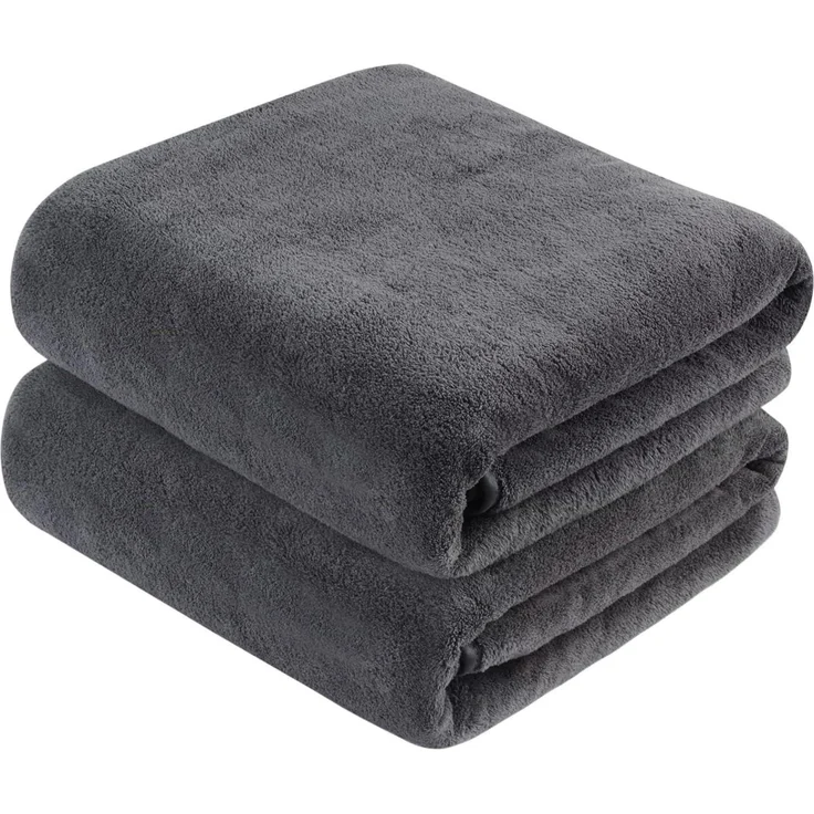 2er Pack KinHwa Mikrofaser Handtuch XXL 76x152cm Dunkelgrau Schnelltrocknend – Bild 1