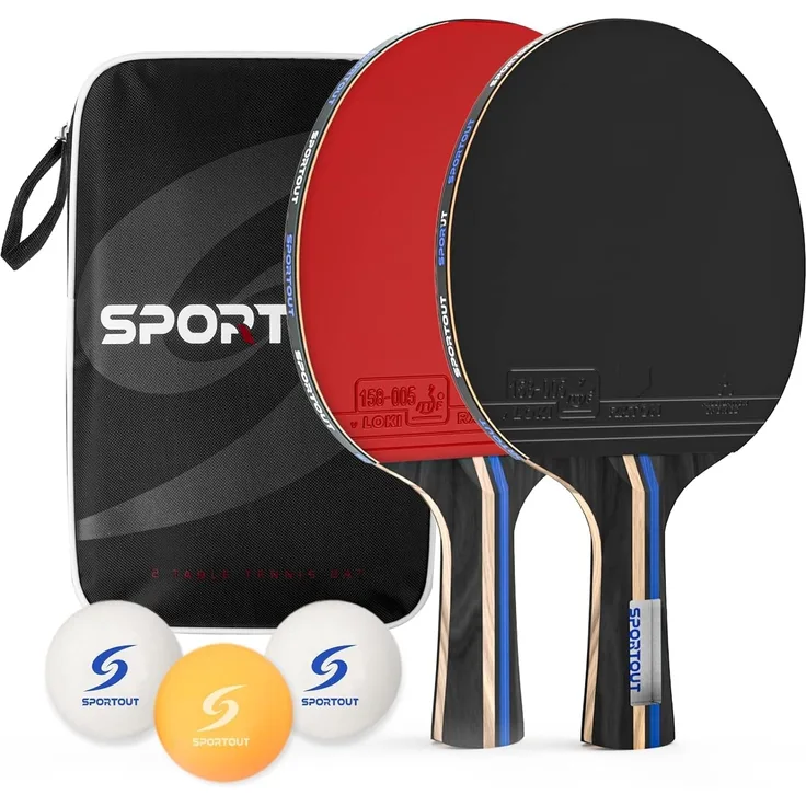 Tischtennisschläger Set mit 2 Schlägern, 3 Bällen und Aufbewahrungstasche
