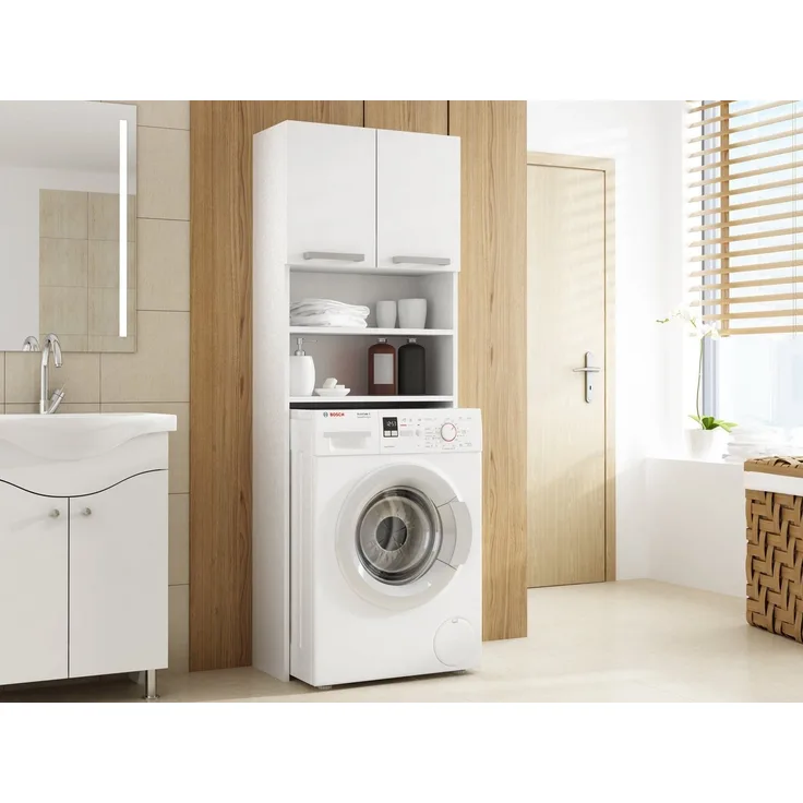 Home Collective Waschmaschinenumbauschrank Waschmaschinenschrank weiß, Hängeschrank Badschrank, Hochschrank Badezimmer Regal, Waschmaschine Trockner kleine Türen 64x183x30cm