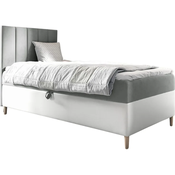 MEBLINI Kinderbett mit Bettkasten MAYA 1 90x200 Links – H3/Grau Samt Gepolstert Einzelbett mit Matratze - Polsterbett mit Stauraum - Bett mit Kopfteil – Stauraumbett