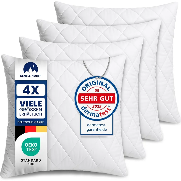 Gentle North Kopfkissen (40x40 cm groß) - 4er Set Kissen für Bett und als Dekokissen - Mit Reißverschluss für Füllung - Sofakissen - Zierkissen für Couch und Sofa - Ökotex - Waschbar bis 60° - Weiß