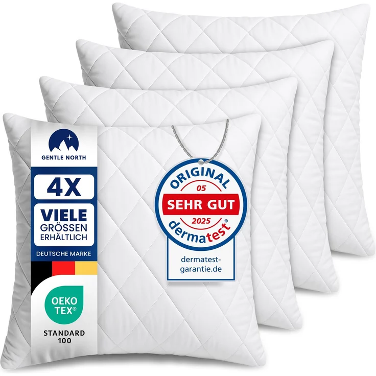 Gentle North Kopfkissen (40x40 cm groß) - 4er Set Kissen für Bett und als Dekokissen - Mit Reißverschluss für Füllung - Sofakissen - Zierkissen für Couch und Sofa - Ökotex - Waschbar bis 60° - Weiß