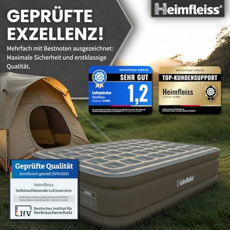 Heimfleiss® Luftbett 2 Personen | Premium Aufblasbare Matratze 150x200 cm | Luftmatratze selbstaufblasend ideal nutzbar als Gästematratze & Campingmatratze | Aufblasbares Bett für Kinder & Erwachsene – Bild 7
