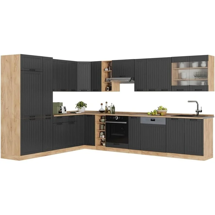 Eckküche Fame-Line Dunkelgrau/Goldkraft Eiche 347 x 257 cm, AP Marmor Vicco – Bild 7