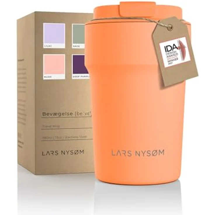 LARS NYSØM Thermo Kaffeebecher to go 380ml | Travel Mug 0,38 Liter mit Isolierung | Auslaufsicherer Edelstahl Thermobecher für Kaffee und Tee unterwegs | Teebecher (Pumpkin Orange, 380ml) – Bild 1