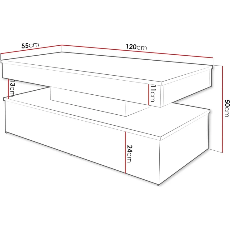 Mirjan24 Couchtisch Glossa Bis mit LED_Beleuchtung, Laminatplatte Wüstensand, 120 x 50 x 55 cm – Bild 3