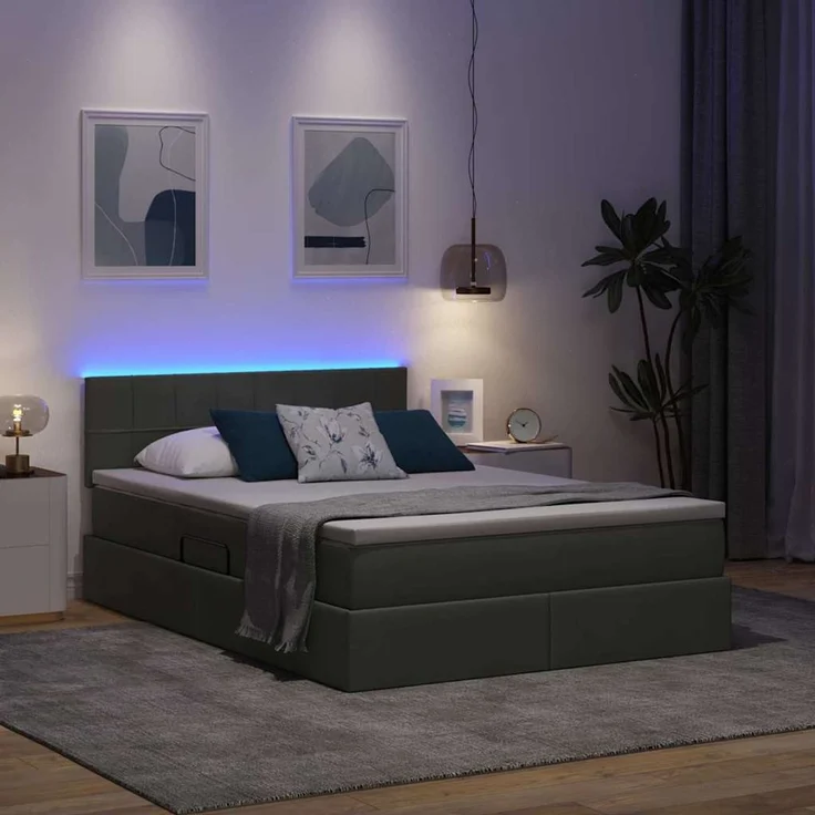 vidaXL LED-Speicherbett mit Matratze Dunkelgrau 140 x 190 cm Stoff 3371143 – Bild 5