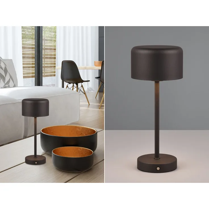 Reality Leuchten 'Jeff' LED Akku Tischleuchte inkl. 1.5 Watt LED, 4 fach Touch, Metall schwarz matt, Ø 10 x H 30 cm