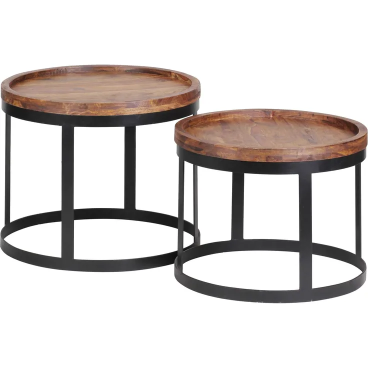 Wohnling Satztisch, Beistelltische 2er Set, Sheesham Massivholz/Metallgestell, Landhausstil
