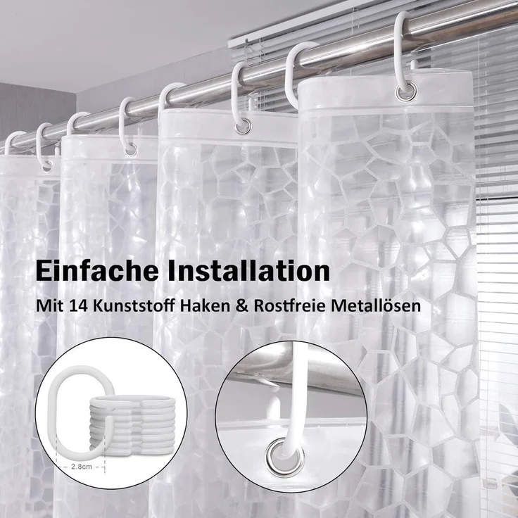 Duschvorhang Transparent 200x200cm Anti-schimmel mit 5 Magnete 3D Muster – Bild 6