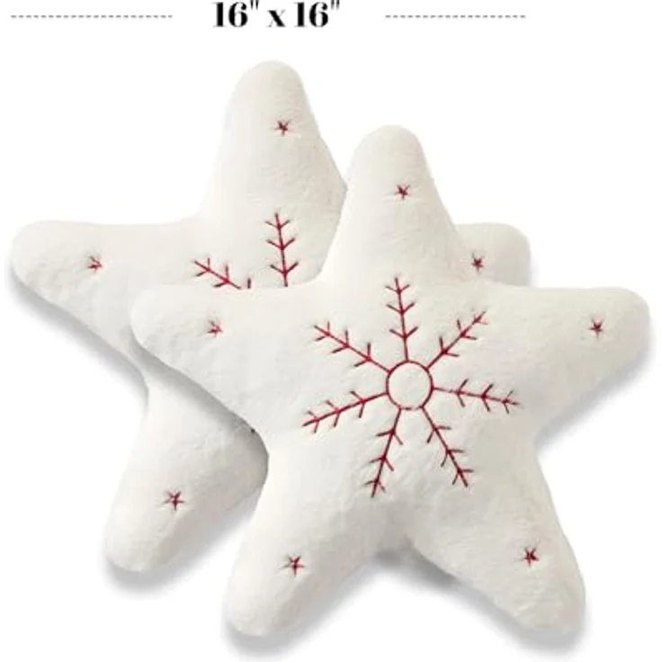 Sonive 2 Stück Weihnachtskissen, Fünfzackigen Sterns-Form 16x16in Kissen Dekokissen Zierkissen, Stuhlkissen Raumdekoration Plüschkissen für Weihnachten Sofa & Bett Kinderzimmer – Bild 6