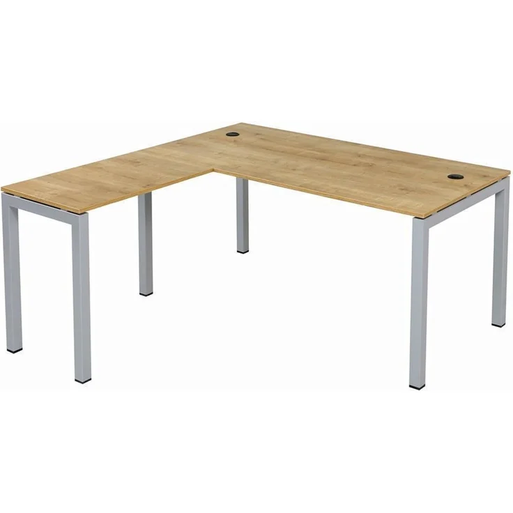 Schreibtisch Tetra, 160 cm, inkl. Anbau rechts o. links montierbar, Saphir Eiche Dekor/silber RAL 9006 inkl. Kabelkanal – Bild 3