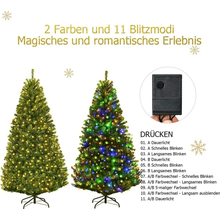 COSTWAY Künstlicher Weihnachtsbaum, 1570 Zweige, 500 LEDs mit 11 Modi – Bild 5