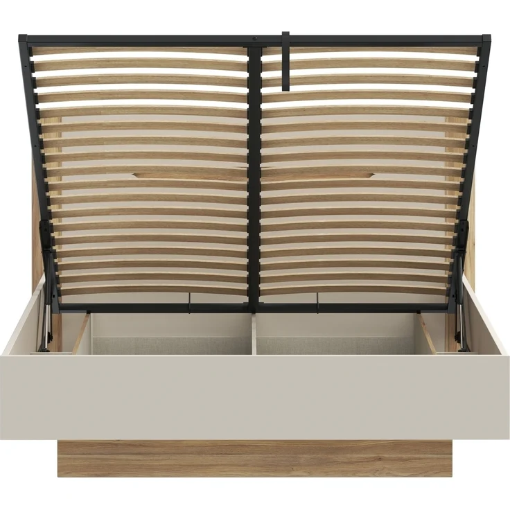 Stauraumbett >EDWAL< Lift-Lattenrost, sandfarbig / Eiche Dekor - 176,2x105,7x206,6cm BxHxT – Bild 5