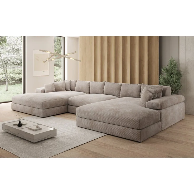Luxusbetten24 Sofa Designer Sofa Bernardo U in Cord, mit breiter Ottomane – Bild 3