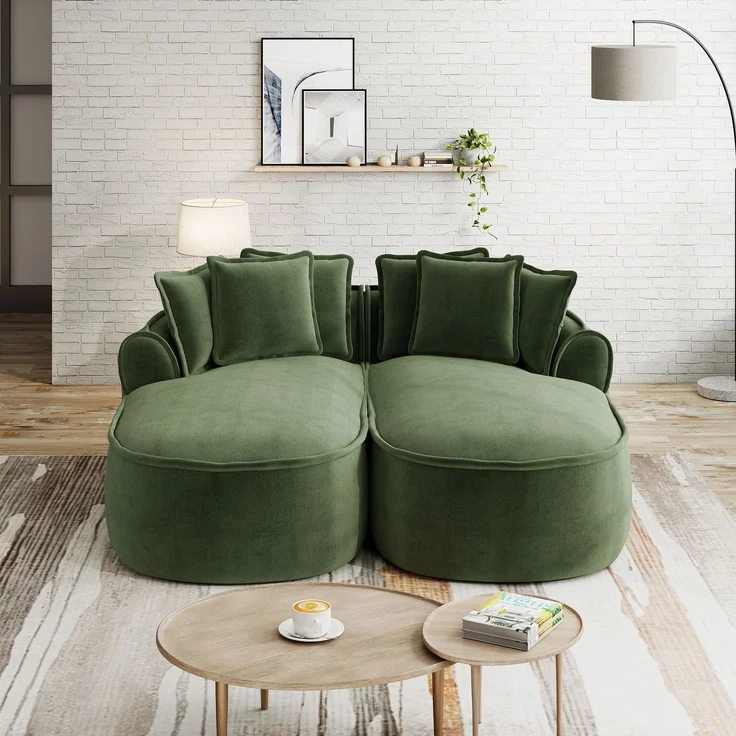 ZUBALIYA SchlafSofa mit Chenille - Bezug, mit breiten Armlehnen, mit Schaumstoffpolsterung, aus Chenille, Grün – Bild 2