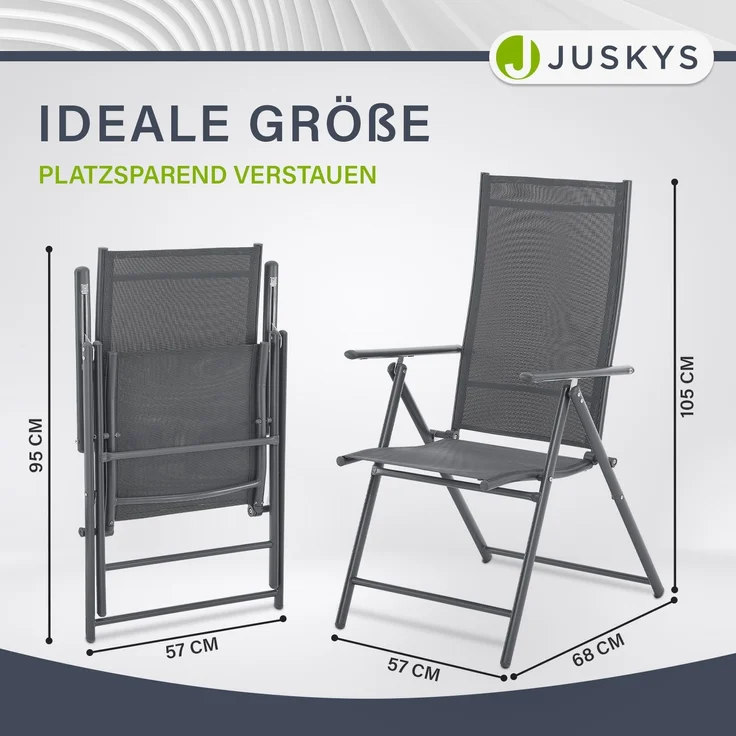 Juskys 'Calena' Gartenstuhl-Set 4-tlg., klappbar mit 7-fach verstellbarer Rückenlehne, Textilgewebe anthrazit – Bild 3