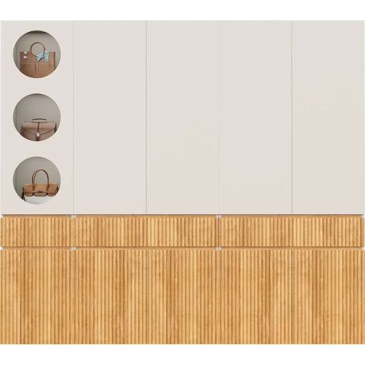 Drehtürenschrank 225 x 50 x 200 cm in heller Eichenoptik mit 10 Türen und 3 Schubladen – Bild 9