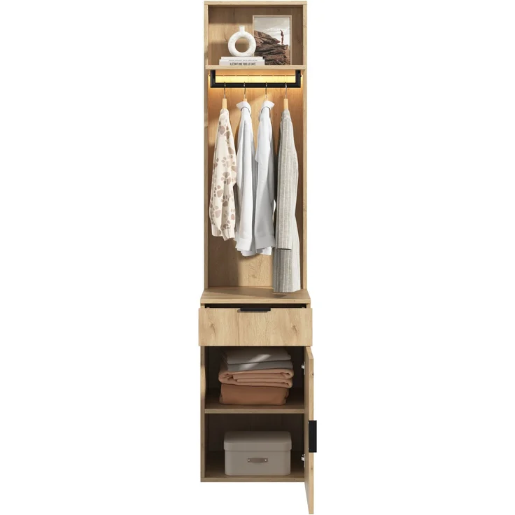 Garderobenschrank 47 x 45 x 200 cm aus MDF in Eiche-Holzoptik mit LED-Beleuchtung – Bild 4