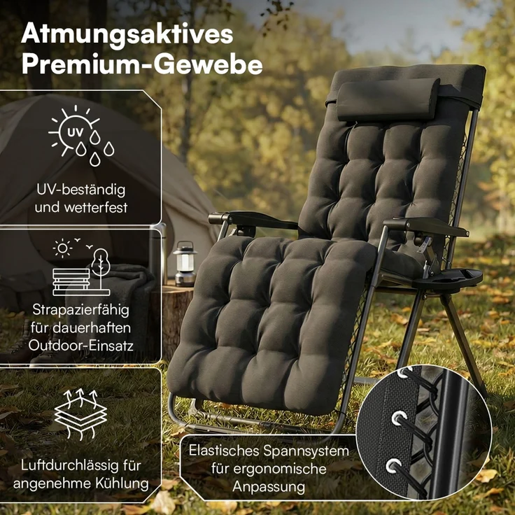 STEELSØN 'Lysira' Liegestuhl, klappbar & wetterfest, schwarz, Sonnenliege mit extra dicker Polsterauflage, verstellbarer Gartenstuhl, bis 200 kg belastbar – Bild 2