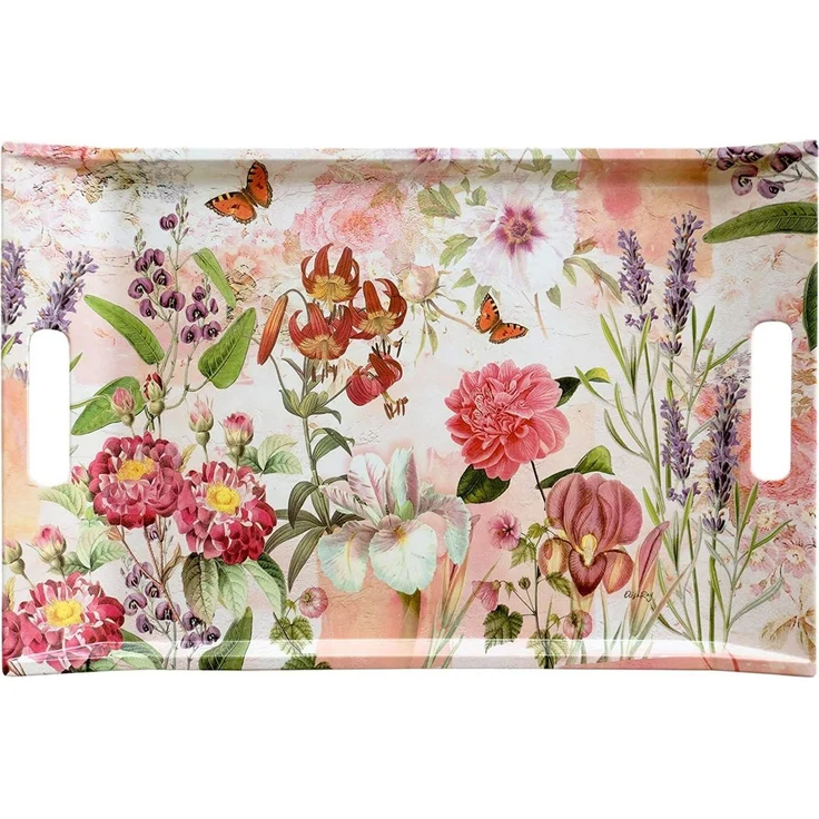 Lashuma Tablett Wildblumen, Melamin, (1-tlg), Rosa Frühstückstablett Kunststoff 54x35 cm – Bild 1