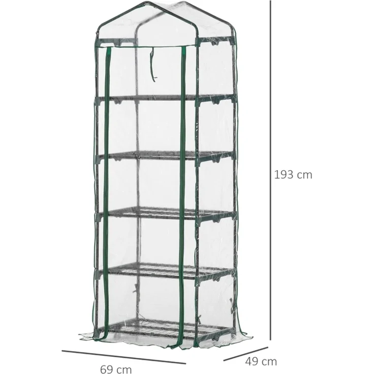 Wohnora-Foliengewächshaus Mini-Gewächshaus mit 5 Regale für Blumen oder Gemüse Aufzucht Treibhaus Transparent+Grün Stahl Kunststoff 69 x 49 x 193 cm,H 193cm x T 69cm x B 49cm – Bild 1