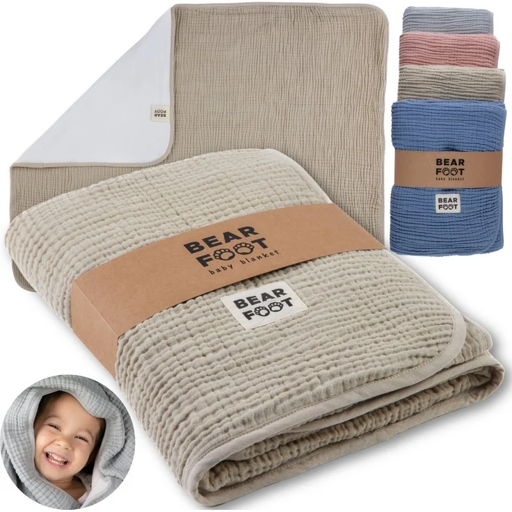 Babydecke Babydecke Musselin Fleecedecke flauschig weich - braun, BEARFOOT, flauschige Kuscheldecke, Baby, Neugeborene, Geschenk Junge & Mädchen – Bild 5