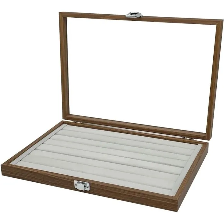 mixed24 Schmuckkasten Holz Ringlade Ringe Ringbox Ringkoffer Schmucklade Schmuckkoffer, Deckel aus Echtglas Aufbewahrungsbox Ringdisplay Schmuckbox