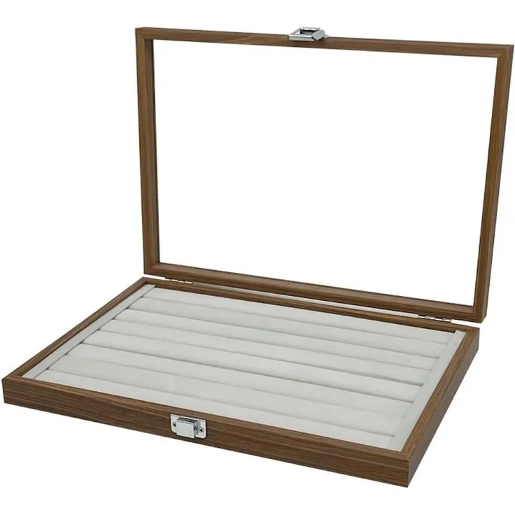 mixed24 Schmuckkasten Holz Ringlade Ringe Ringbox Ringkoffer Schmucklade Schmuckkoffer, Deckel aus Echtglas Aufbewahrungsbox Ringdisplay Schmuckbox – Bild 1