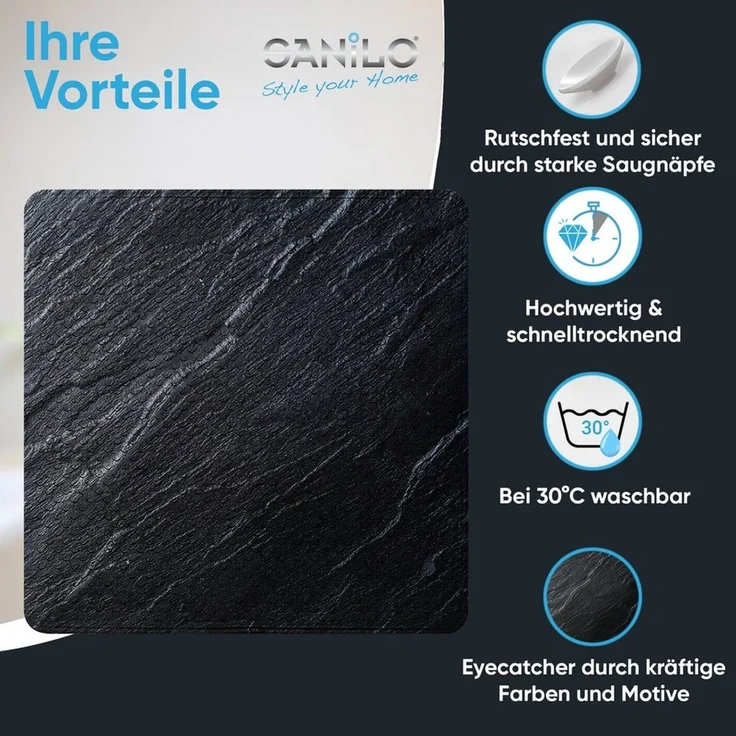 Sanilo Duschmatte, mit Motiv, rutschfest, waschbar, quadratisch, 230 extra starke Saugnäpfe, Kunststoff PVC, 53 x 53 cm, Granit – Bild 2
