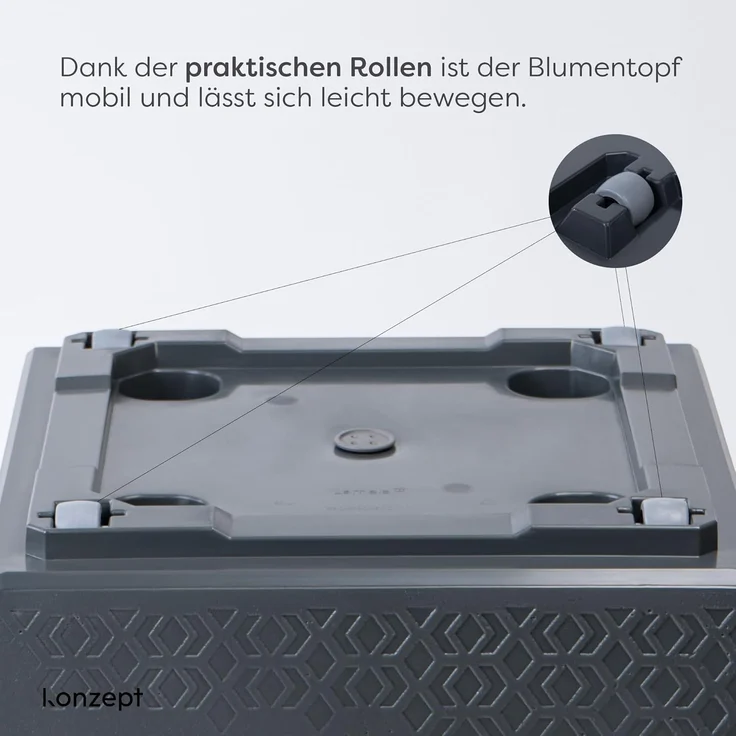 KONZEPT Pflanzkübel groß außen, Blumenkübel mit Rollen, aus Kunststoff (40 x 40 x 59 cm), ideal für Balkon, Terrasse und Garten – Bild 5
