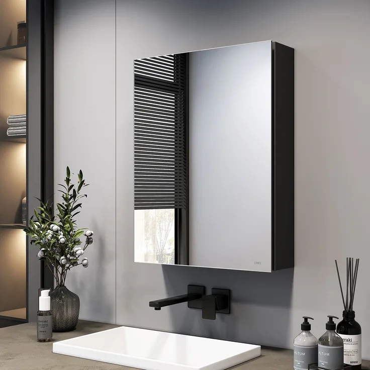 EMKE Spiegelschränke 50x65cm Spiegelschrank Badschrank mit Doppelseitiger Spiegel (Schwarz)