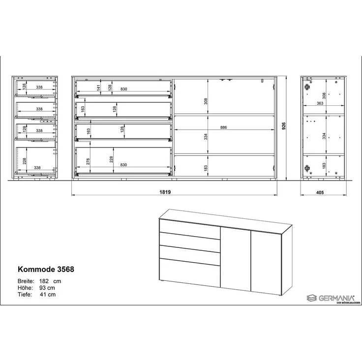 Sideboard Luna / GW-Lomena, Holzwerkstoff, Grau, 182 x 93 x 41 cm – Bild 7
