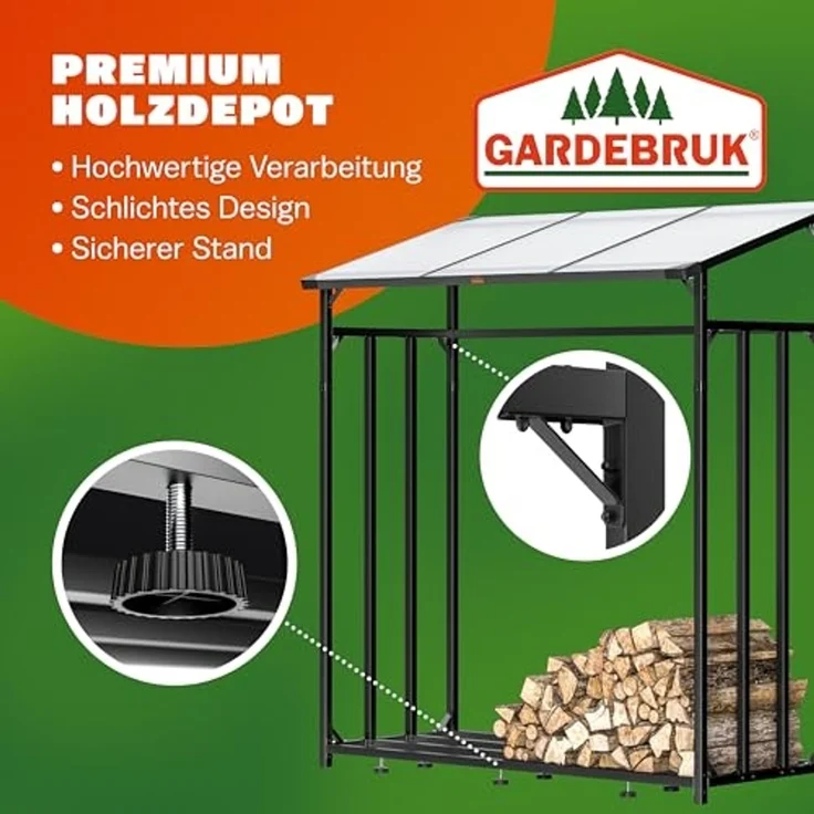 GARDEBRUK® Kaminholzregal XXL, mit wasserabweisender Abdeckplane – Bild 2
