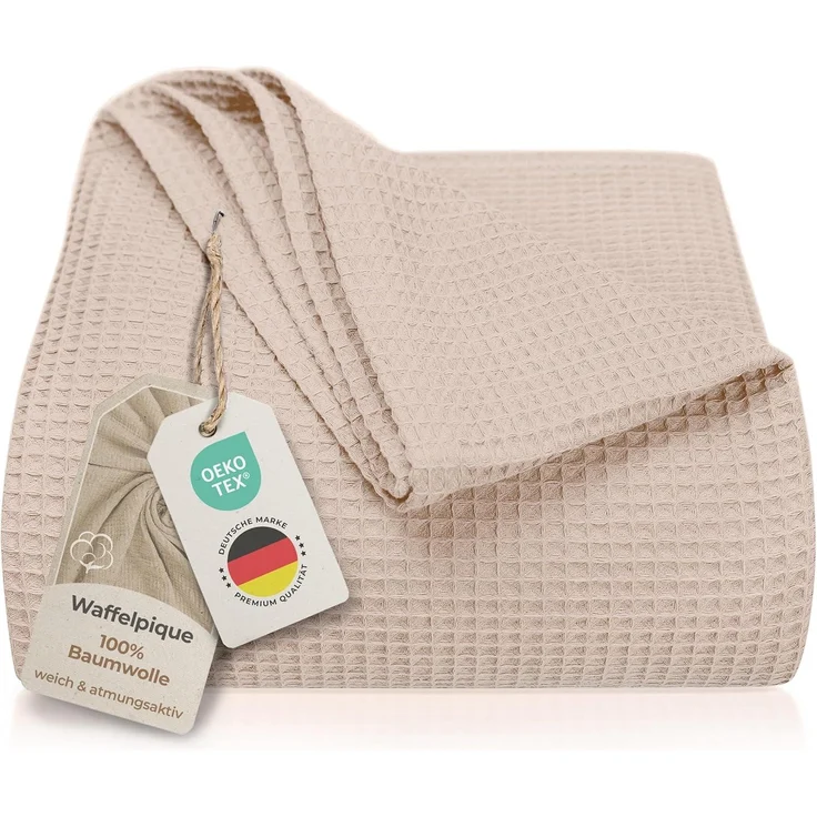 Laynenburg Tagesdecke Waffelpique aus 100% Baumwolle – Baumwolldecke, Kuscheldecke, Wohndecke als Sommerdecke, Bett-Überwurf, Couch-Überwurf, Sofa-Decke