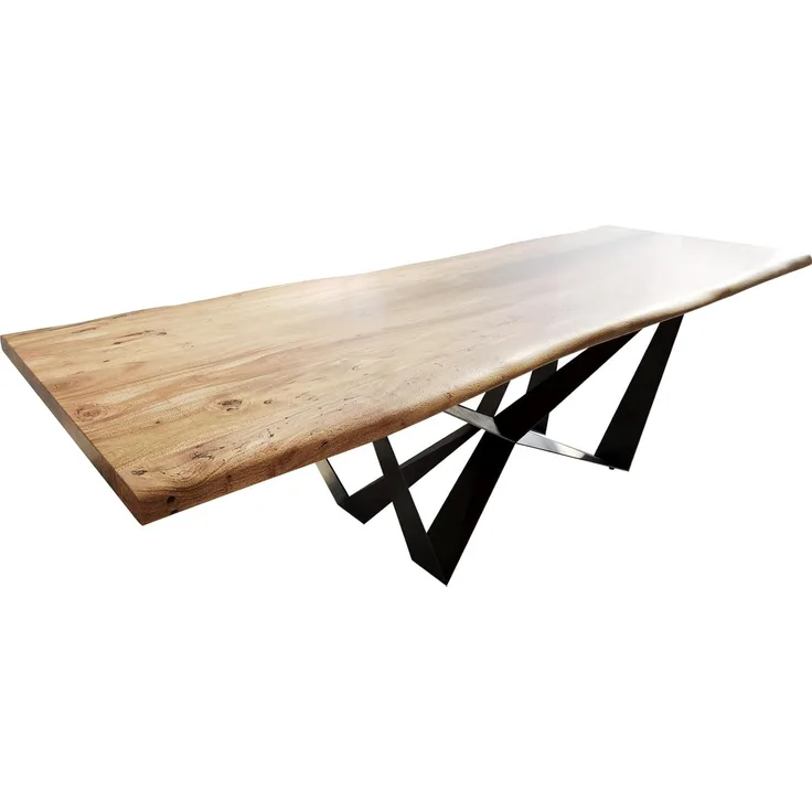 Esstisch Edge 260x100 Akazie Natur Spider Flachstahl Schwarz Live-Edge