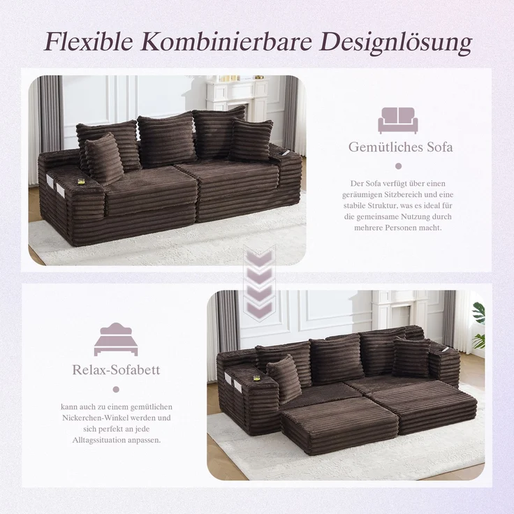 ZUBALIYA Schlafsofa 98x87 cm, mit Stauraum, mit Treppe, mit Leiter, mit Cordbezug, mit Schaumstoffpolsterung, Rot – Bild 6