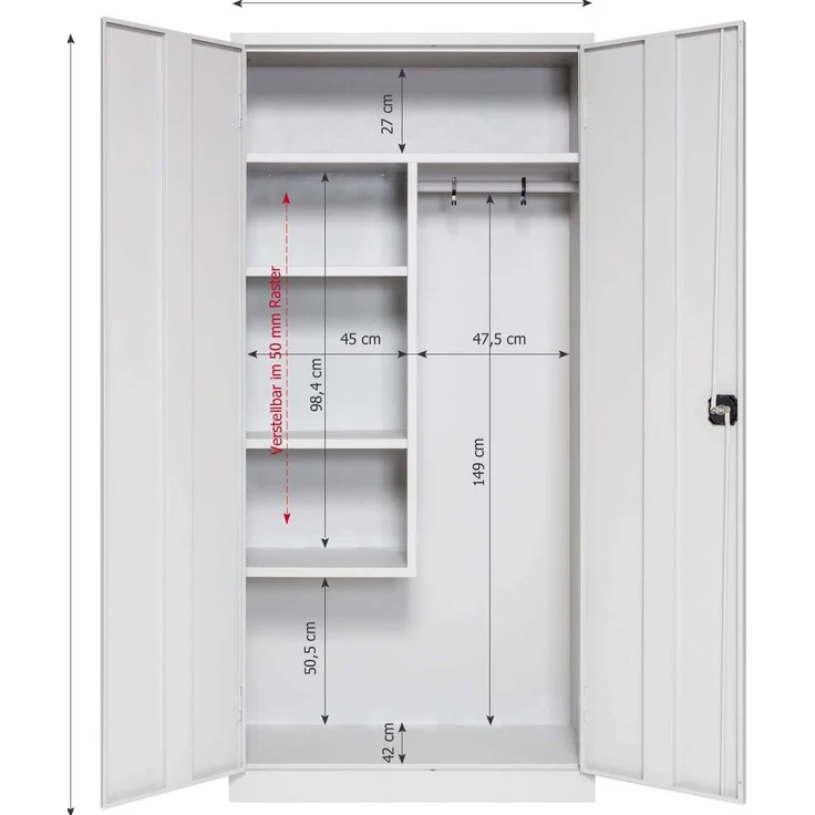 Putzmittelschrank, 92 x 42 x 195 cm, grau – Bild 2