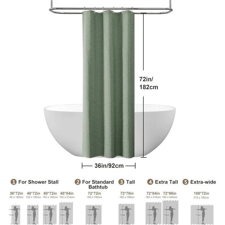 Duschvorhang Schmaler Textil Leinen - Grün H182 x B92 cm (1er Pack) – Bild 6