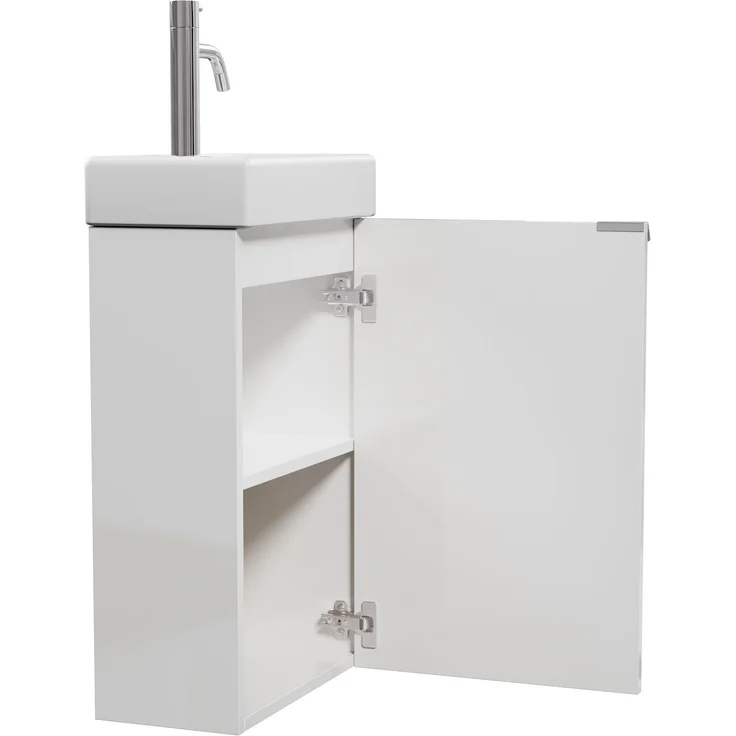 Badplaats Gäste-WC Waschtisch Set Apollo 40 x 22 cm Hochglanz Weiß - Platzsparende Badmöbel Set mit Waschbecken und Unterschrank – Bild 4