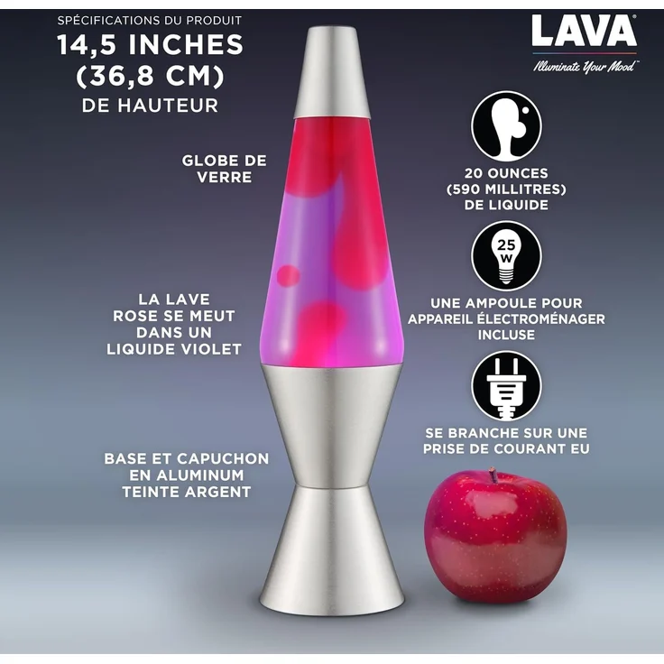 Lava® Lampe Pink/Lila silberner Fuß 37 cm – Bild 4