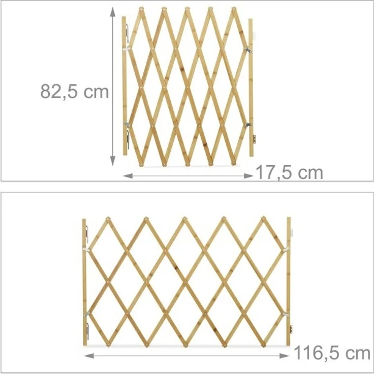 Relaxdays Hundeabsperrgitter, Schutzgitter für Tür & Treppe, Scherengitter ausziehbar bis 116,5 cm, 82,5 cm hoch, Natur – Bild 4