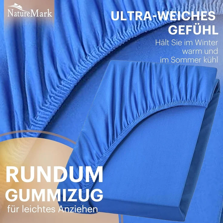 NatureMark Jersey Spannbettlaken, Spannbetttuch 100% Baumwolle in vielen Größen und Farben MARKENQUALITÄT ÖKOTEX Standard 100 | 200x220 cm +40 Steg - royal blau – Bild 5